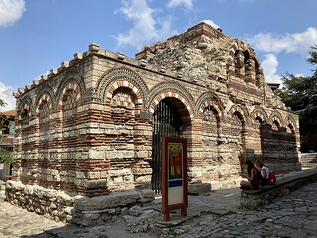 Apse view of a richly decorated yet partially preserved medieval Orthodox church