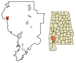 Location of Coffeeville in Clarke County, Alabama.