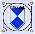 Denkmal plaque marker for buildings in various states, incorporating the symbol of the Hague Convention of 1954.