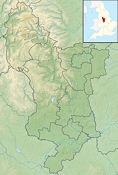 Mapa konturowa Derbyshire, w centrum znajduje się punkt z opisem „Matlock”