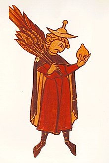 This figure, in a detail of a medieval Hebrew calendar, depicts a Jew carrying the four species DetailOfMedievalHebrewCalendar.jpg