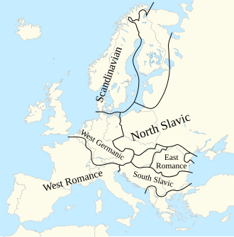 Major dialect continua in Europe in the mid-20th century. Dialect continua in Europe.svg