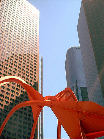 Downtown LA's office skyscrapers. Including the Wells Fargo Center and California Plaza Towers.