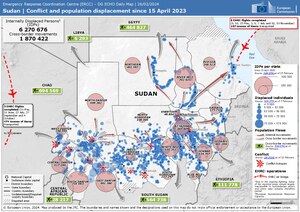 Karte zum Krieg im Sudan und resultierende Flüchtlingszahlen seit 15. April 2023 (Stand 7. Februar 2024)