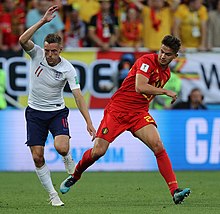 Dendoncker (right) and England's Jamie Vardy at the 2018 FIFA World Cup ENG-BEL (31).jpg