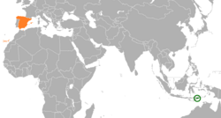 Карта с указанием местоположения Восточного Тимора и Испании