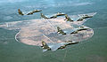 Patrouille de cinq F-15E du 4th Fighter Wing de Seymour-Johnson AFB.