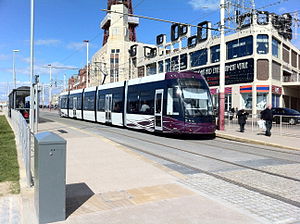 Flexity 2 (Blackpool) tram at Tower tram stop.jpg