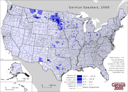 German language spread in the United States, 2000 German language by country in the US.gif