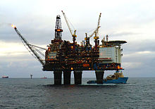 Gullfaks oil field in the North Sea. As petroleum is a non-renewable natural resource the industry is faced with an inevitable eventual depletion of the world's oil supply. Gullfaks Alpha.jpg