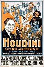 Houdini exposed the tricks of "mediums" Houdini as ghostbuster (performance poster).jpg