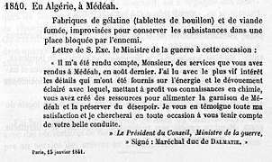 Lettre personnelle de satisfaction du Président du conseil, Ministre de la guerre le Maréchal Soult Duc de Dalmatie adressée à Julien-François Jeannel après le siège de Médéa