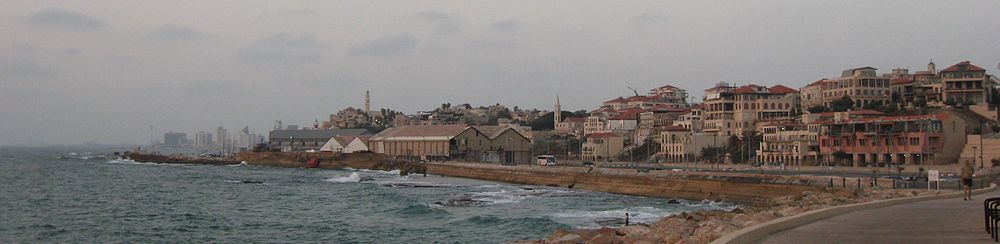 منظر بانورامي لميناء يافا، الذي يُعتبر من أقدم موانئ العالم.[98]