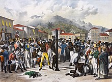 Public flogging of a slave in 19th-century Brazil Johann Moritz Rugendas in Brazil 2.jpg
