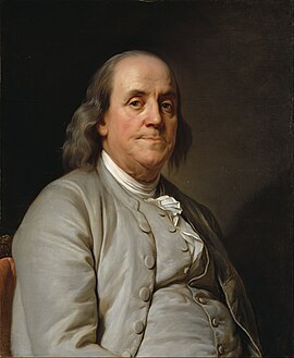 'n Portret van Benjamin Franklin deur Joseph Duplessis, ca. 1785.