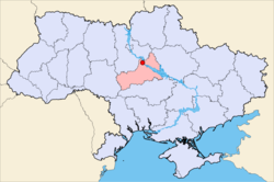 Map of Ukraine of Kaniv within Cherkasy Oblast.