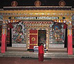 Dekorativ användning av lañdza vid ett tibetanskt buddhisttempel.