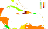 Изменение ожидаемой продолжительности жизни в странах Карибского бассейна с 2019 до 2021[1] 