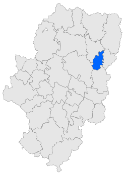 Mapa kan Aragon na ipinapahiling an lokasyon kan Monzón