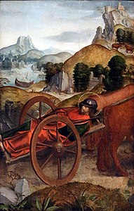 La Translation du corps de saint Jacques, panneau du polyptyque de Palmela (vers 1520-1525), huile sur panneau de chêne, 128 x 84 cm, Lisbonne, MNAA.