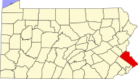 Map of Pensilvanija highlighting Bucks County