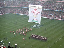 The pre-match entertainment before the Wales and Scotland match in the 2008 Six Nations Championship Millennium Stadium 2008 Wales Vs Scotland.jpg