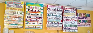 American ice cream shop using natural flavors Mystic Ice Cream flavor selection sign.jpg