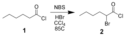 α-bromering van hexanoylchloride.