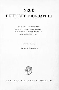 Titulní strana prvního svazku Neue Deutsche Biographie z roku 1953