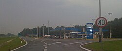 Approach to Novska rest area. A filling station is visible in the photo foreground.