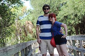 Tourist couple wearing casual clothes in Georgia (U.S), 2015