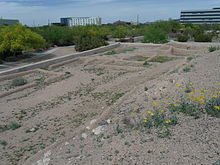 Pueblo Grande Ruin-Hohokam Village. Note the buildings in the background; this is in downtown Phoenix, Arizona. Phoenix-Pueblo Grande Ruin-Hohokam Village-2.JPG