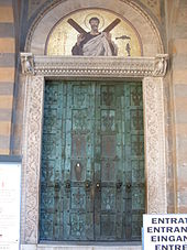 The bronze portal of the Amalfi Cathedral, constructed in the 11th century PortaleSantAndreaAmalfi.JPG