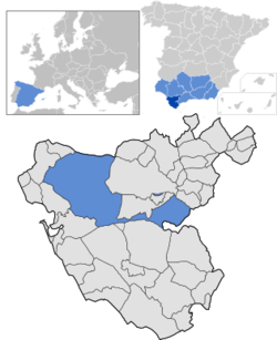 Vị trí của Jerez de la Frontera within Cádiz province