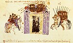 Miniatur dari Skylitzes Matritensis yang menggambarkan pengepungan Amorion oleh pasukan Abbasiyah