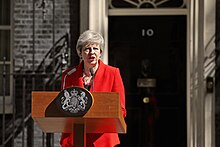 May declaring her resignation as prime minister on 24 May 2019 Theresa May declares resignation.jpg