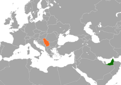 Map indicating locations of UAE and Serbia