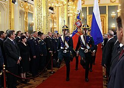 Soldiers carrying the flag of Russia and the flag of president of Russia Vladimir Putin inauguration 7 May 2012-1.jpeg