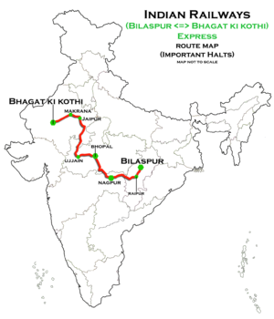 (Bhagat Ki Kothi–Bilaspur) Express route map