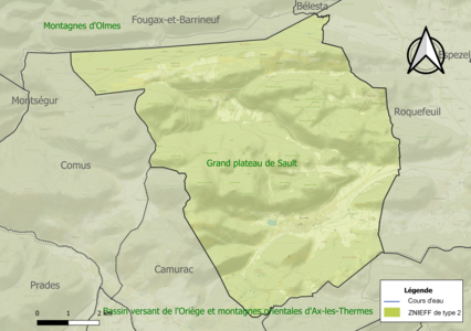 Carte de la ZNIEFF de type 2 sur la commune.