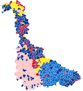 Nuance politique des candidats arrivés en tête dans chaque commune au 1er tour.