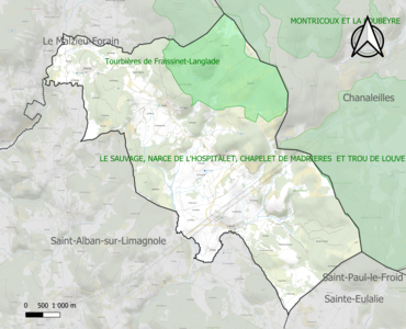 Carte des ZNIEFF de type 1 sur la commune.