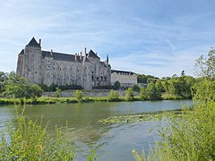 Photographie de l'abbaye prise de l'autre rive de la Sarthe.