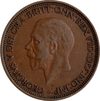 Coin of King George V, marked in Latin Georgivs V Dei gra: Britt: omn: rex fid: def: Ind: imp: (Georgius V, Dei gratia Britanniarum omnium rex, fidei defensor, Indiae imperator
; "George V, by the grace of God king of all the Britains [or 'of all the British lands'], defender of the faith, Emperor of India" British pre-decimal halfpenny 1936 obverse.png