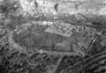 Black and white aerial view of Chetro Ketl