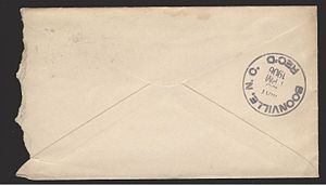 Back of the above envelope, showing an additional receiving office postmark