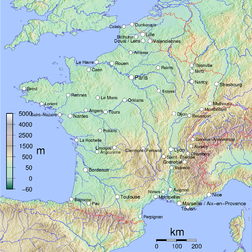 Mapa de les veles de France mètropolitana de més de 100 000 habitents. (veré dèfenicion 600 × 600*)