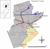 サマセット郡内の位置の位置図