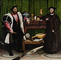 Hans Holbein den yngre, Ambassadørerne, 1533, National Gallery Maleriet indeholder en anamorfose