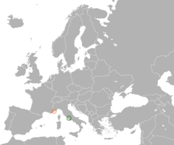 Map indicating locations of Holy See and Monaco